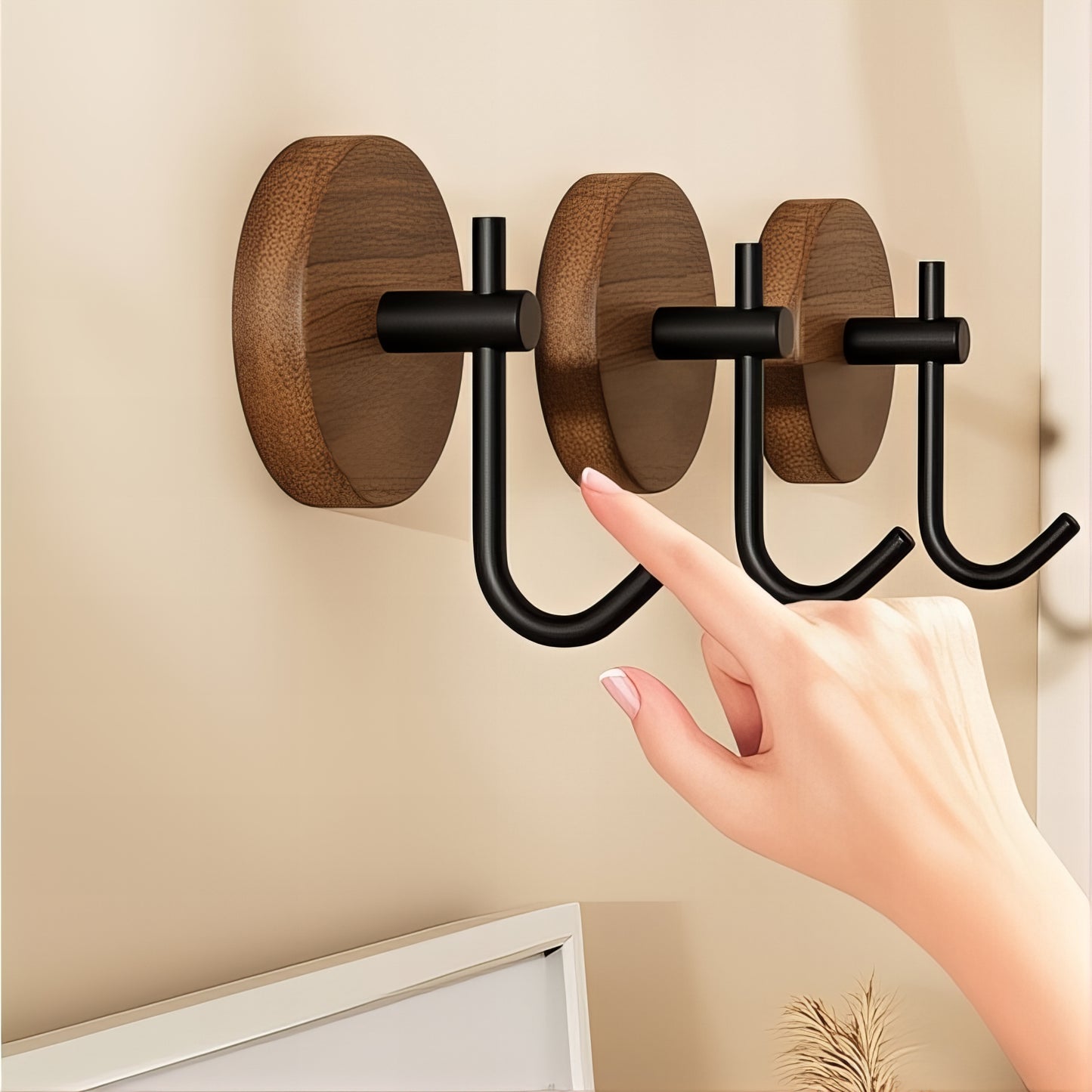 Patère individuelle en bois avec crochet - Style rond (Lot x4)