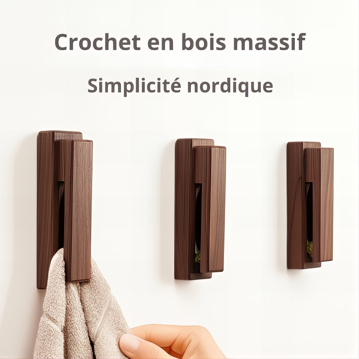 Patère murale à pince de salle de bain - Style bois