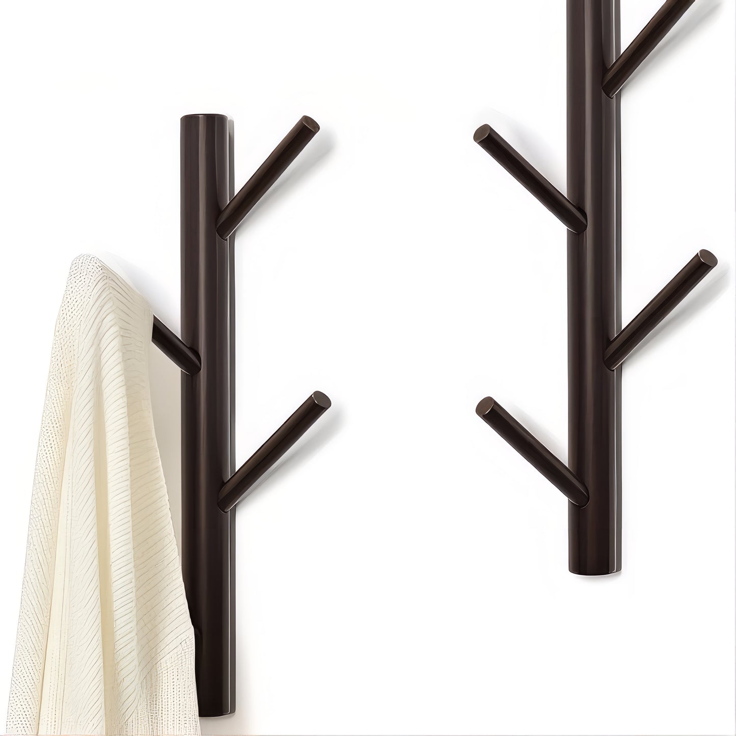 Porte-manteau mural en bois vernis - Style vertical à branche