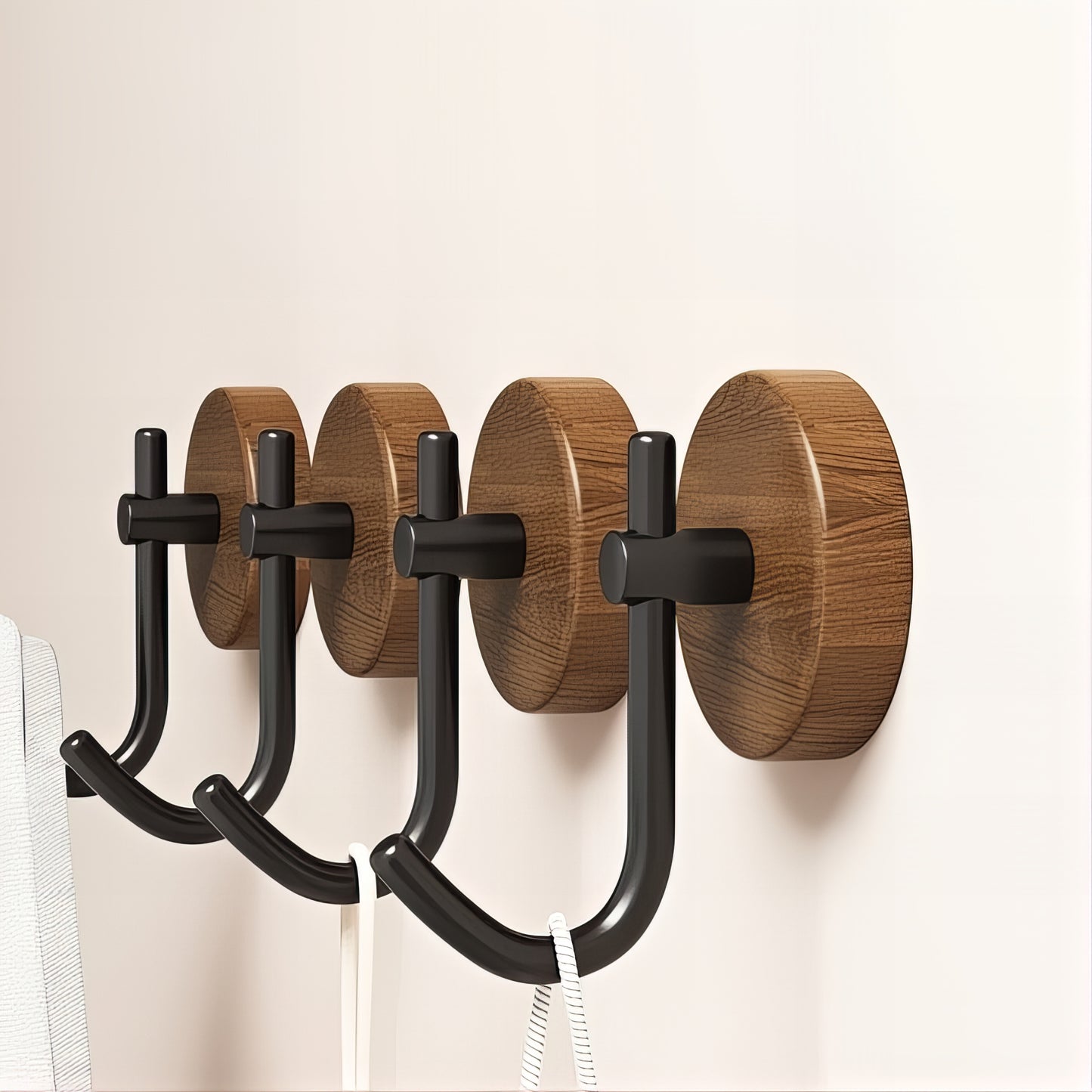 Patère individuelle en bois avec crochet - Style rond (Lot x4)