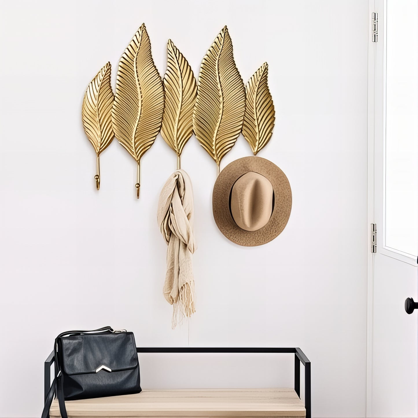 Porte-Manteau Mural Feuille Dorée Ondulée