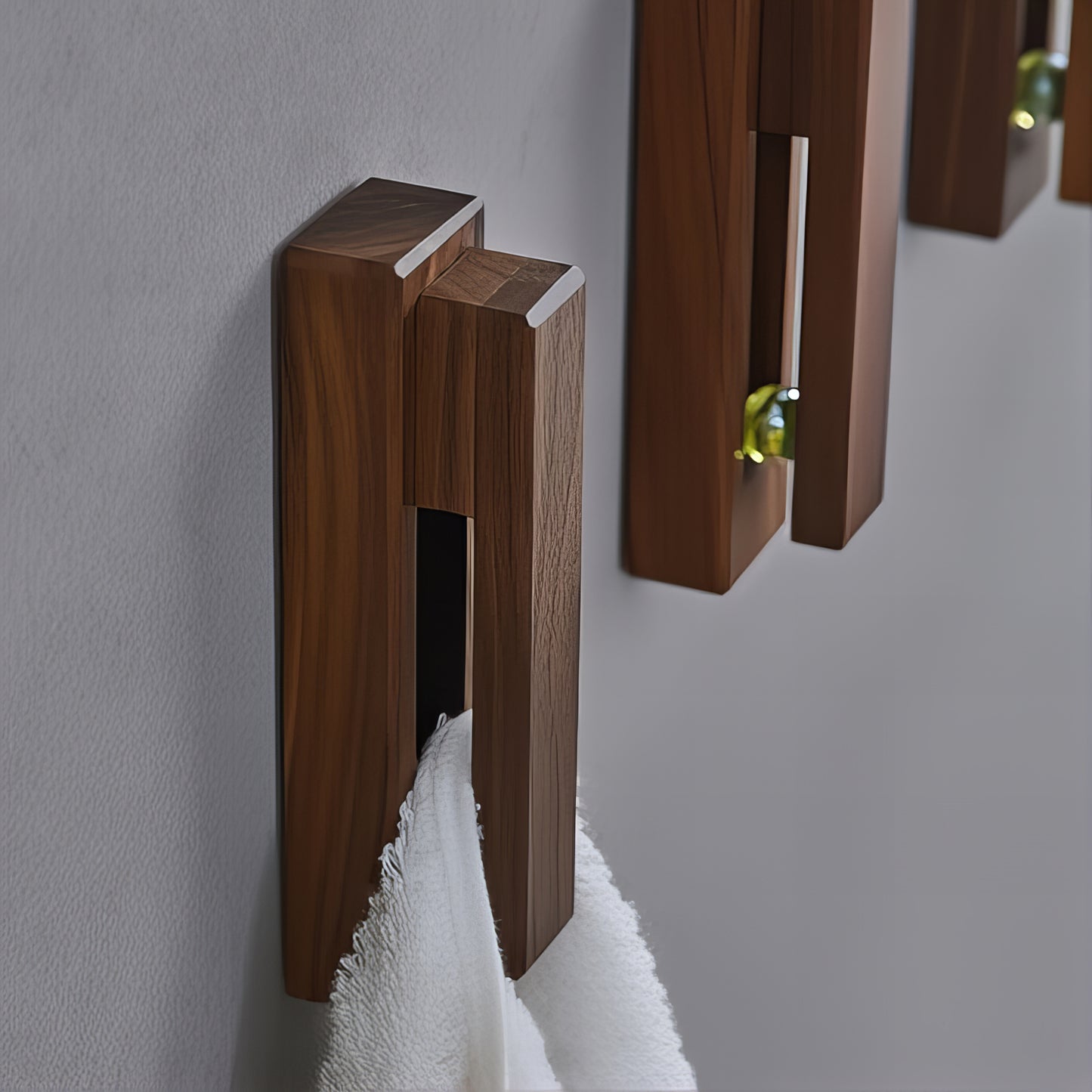 Patère murale à pince de salle de bain - Style bois