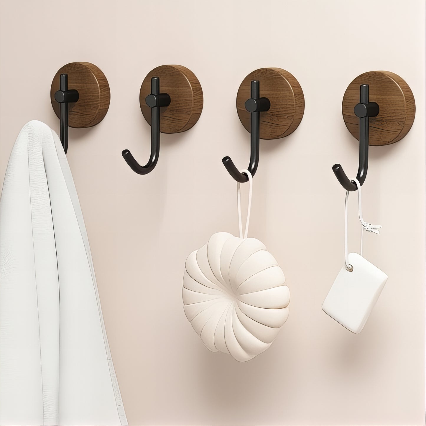 Patère individuelle en bois avec crochet - Style rond (Lot x4)