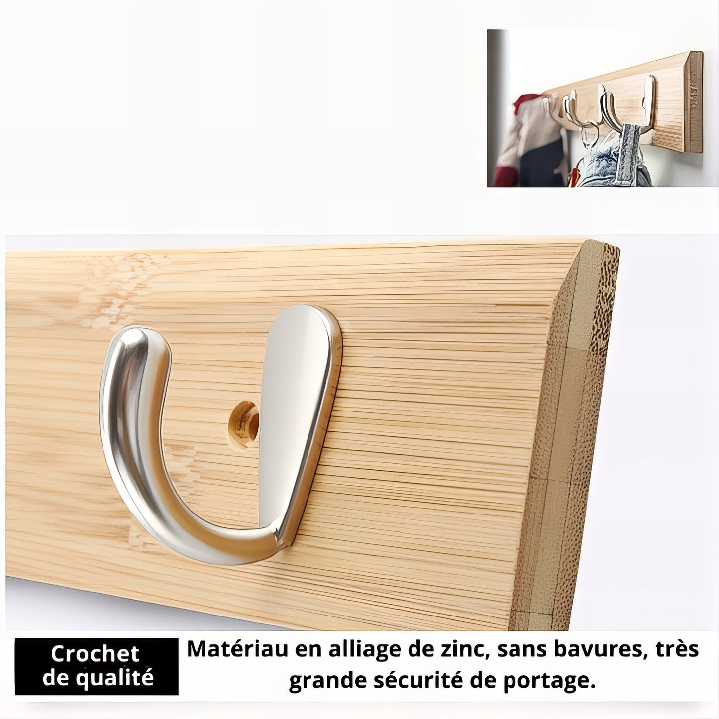 Porte-Manteau Mural en Bambou Élégant