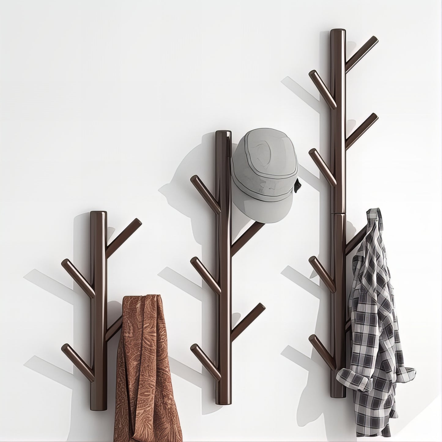 Porte-manteau mural en bois vernis - Style vertical à branche
