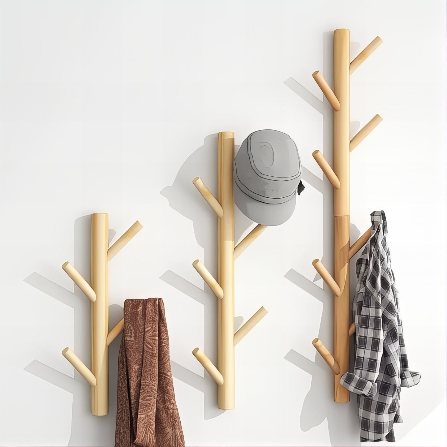 Porte-manteau mural en bois - Style vertical à branche