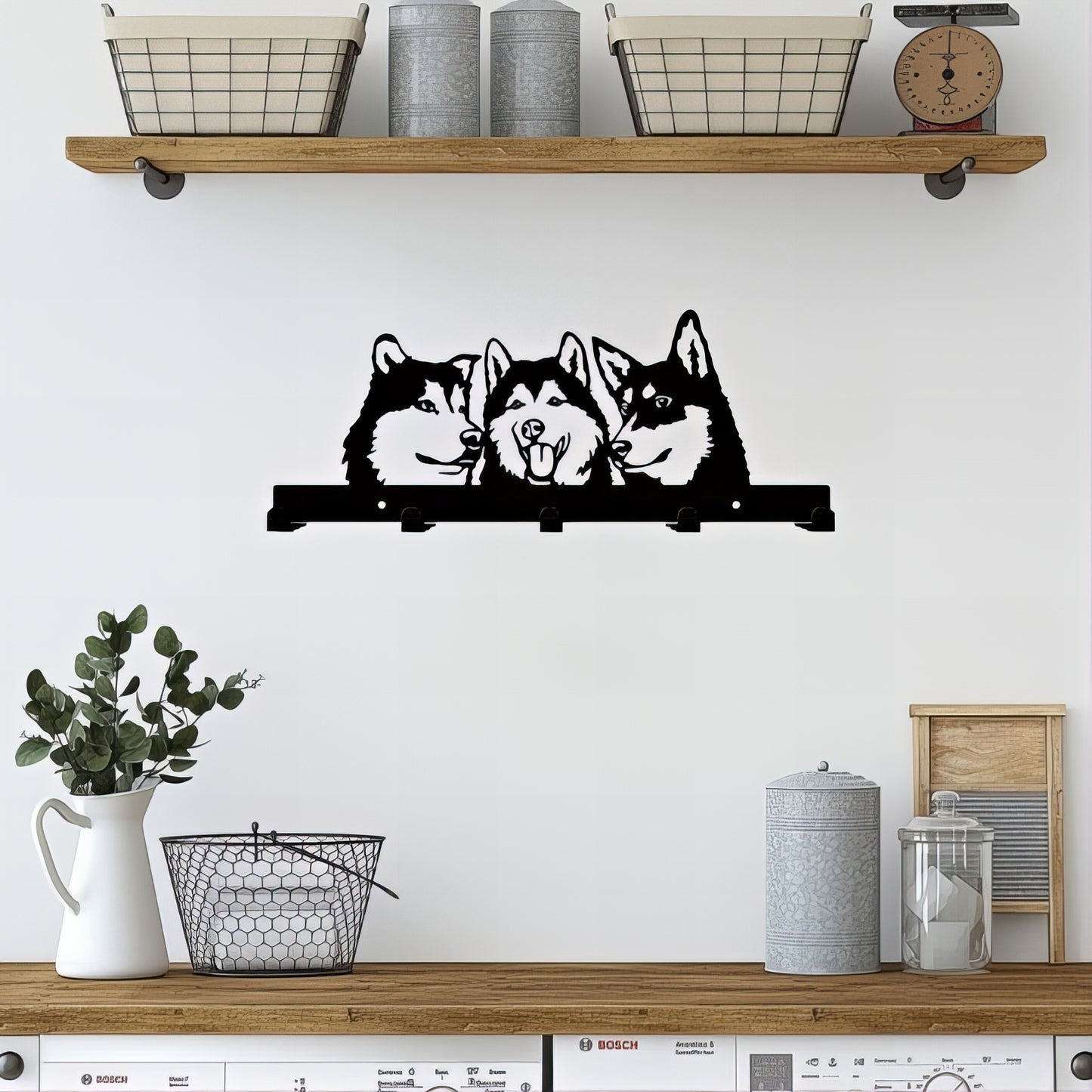 Porte-manteau mural & clés - Style chiens Husky