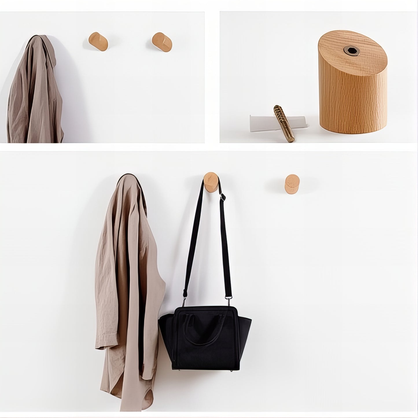 Patère individuelle en bois - Style bicolore & asymétrique (Lot de x10)