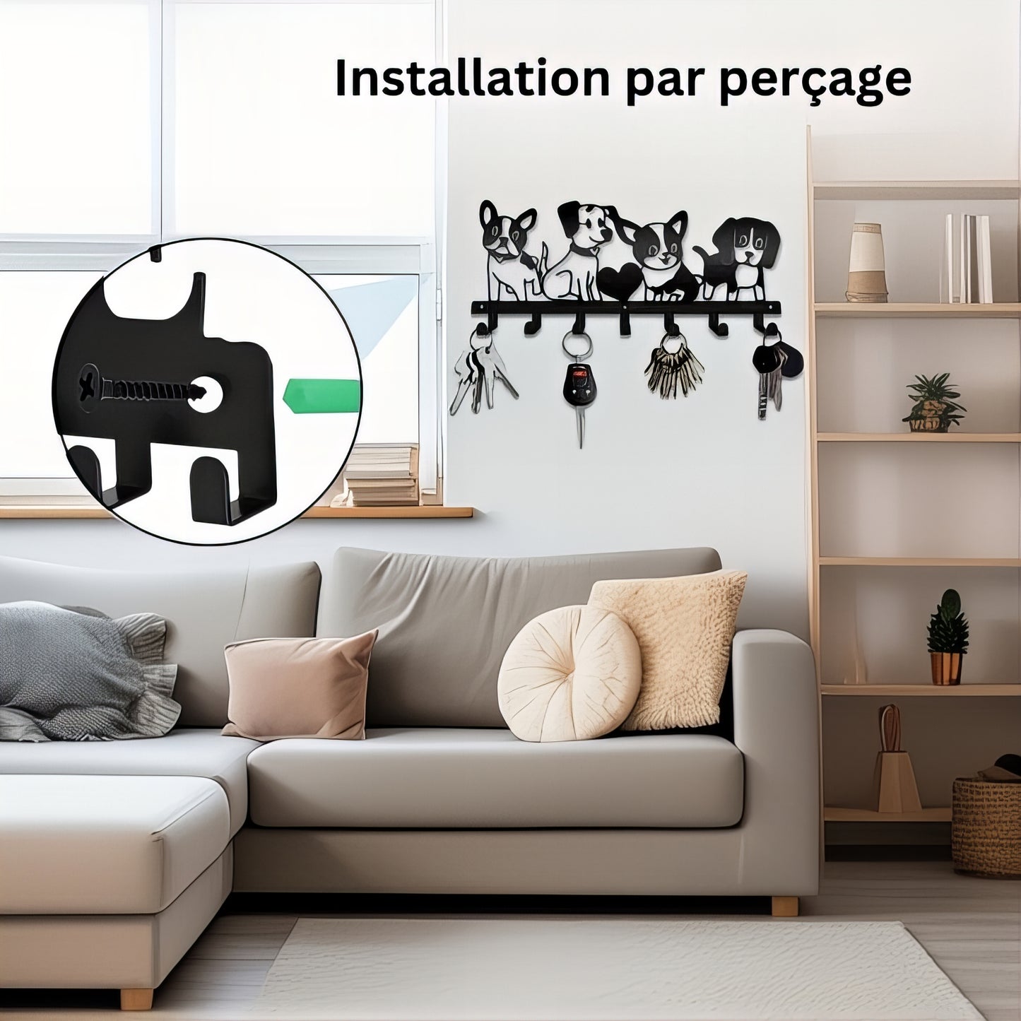 Porte-manteau mural & clés - Style chiens