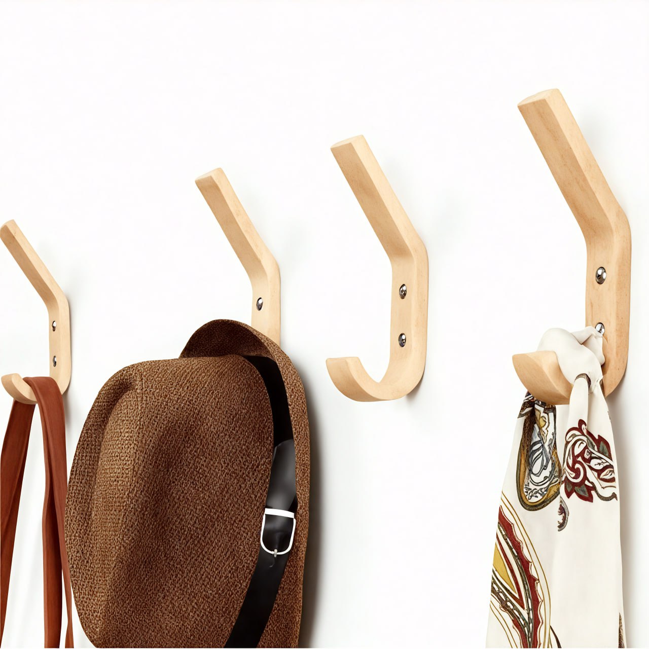 Patère individuelle en bois brut - Style arrondi (Lot x4)
