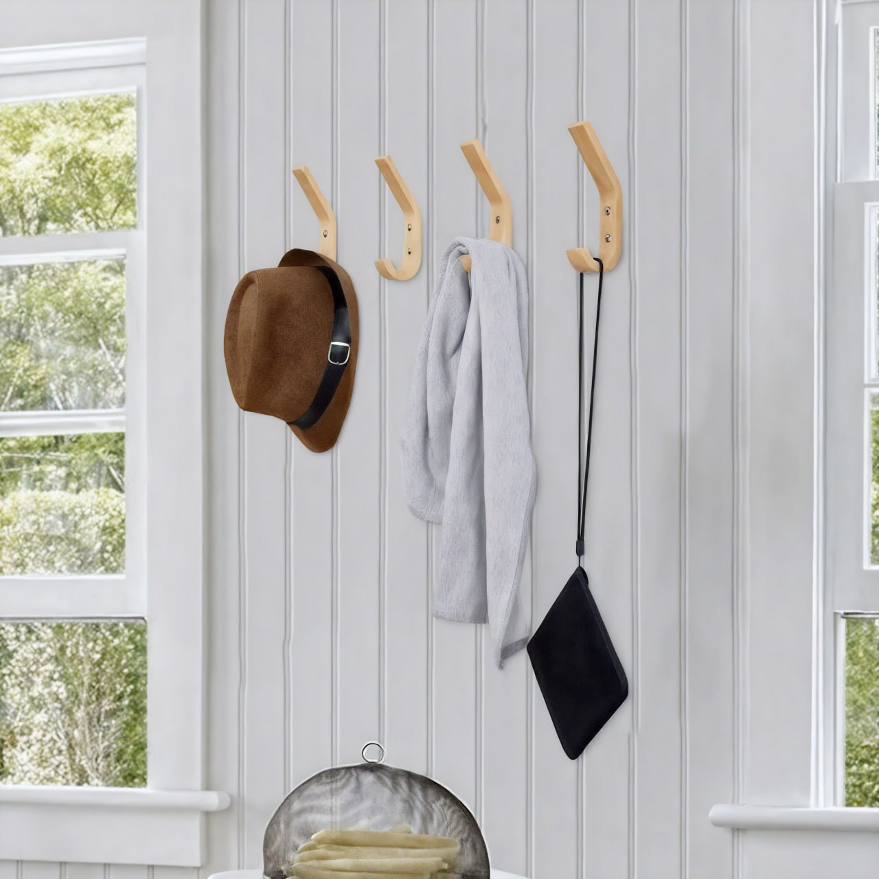 Patère individuelle en bois brut - Style arrondi (Lot x4)
