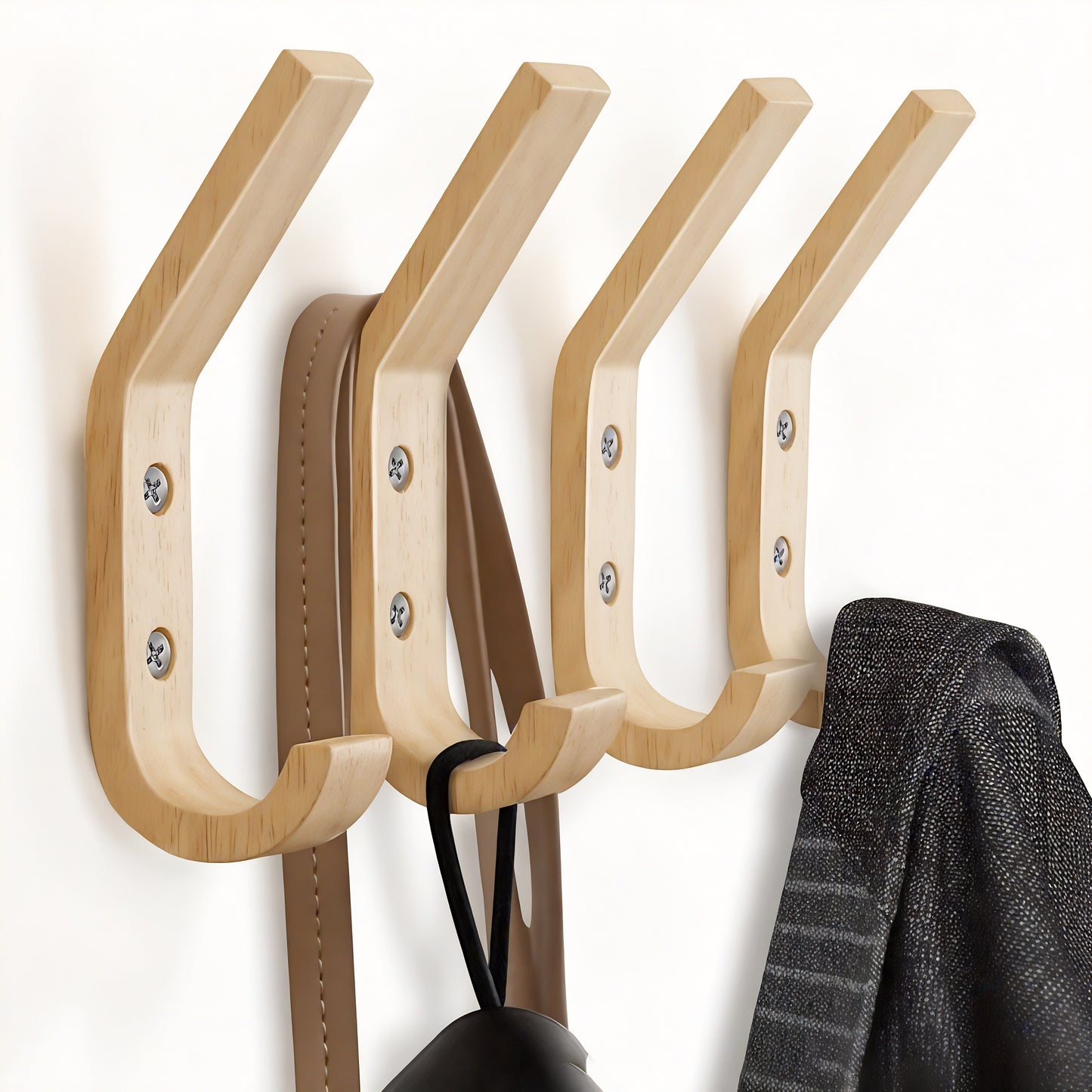 Patère individuelle en bois brut - Style arrondi (Lot x4)