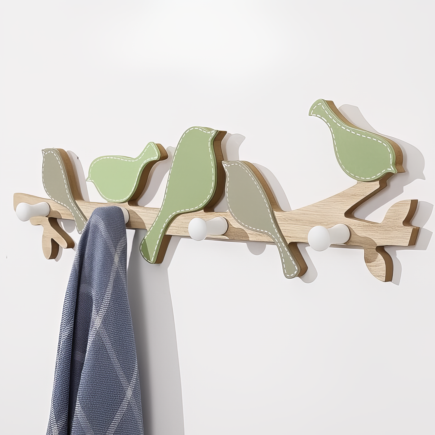 Patère murale oiseau vert et bleu sur branche