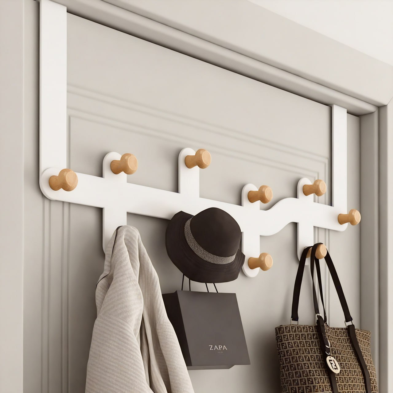 Porte-manteau de porte blanc - Style maxi vague