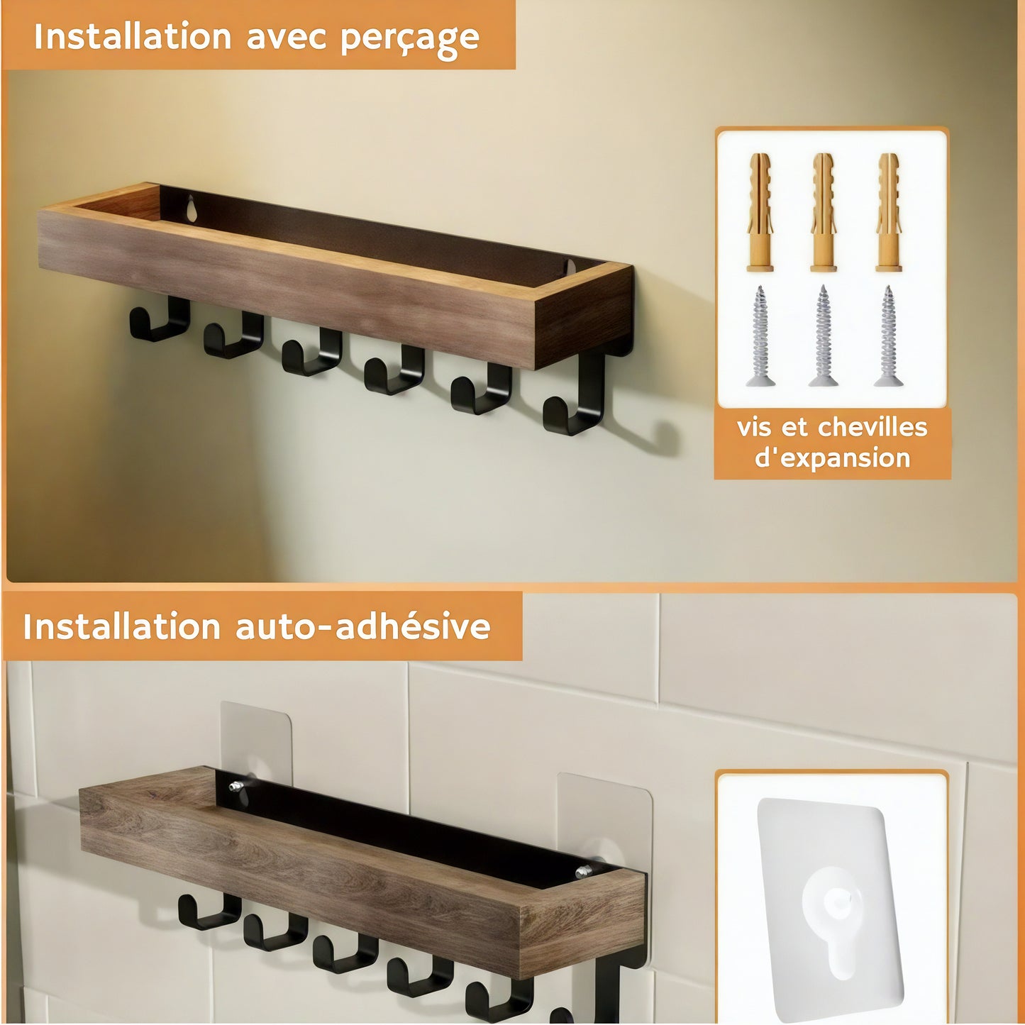 Porte-manteau avec étagère - Style rustique