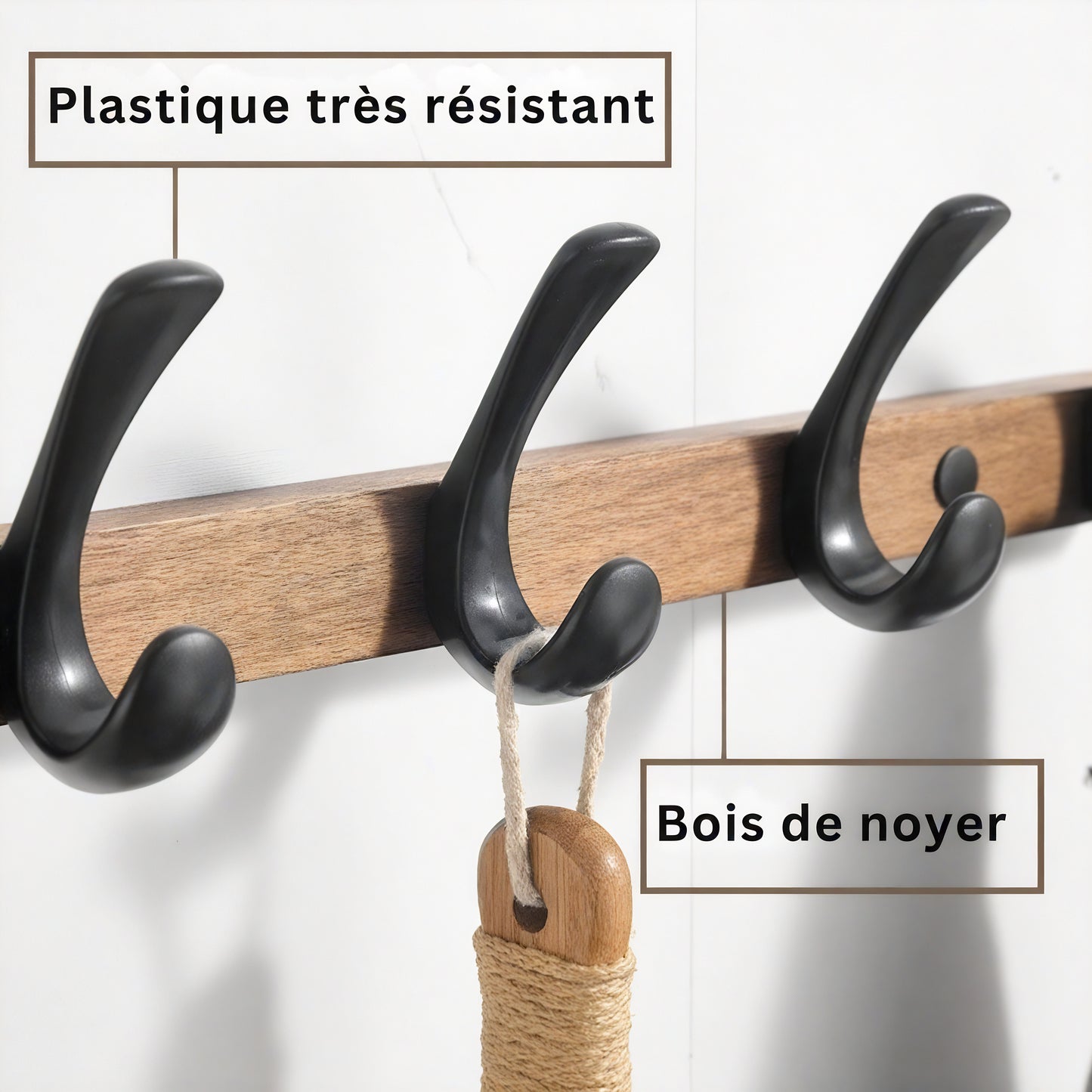 Porte-manteau en bois vernis et noir - Style industriel