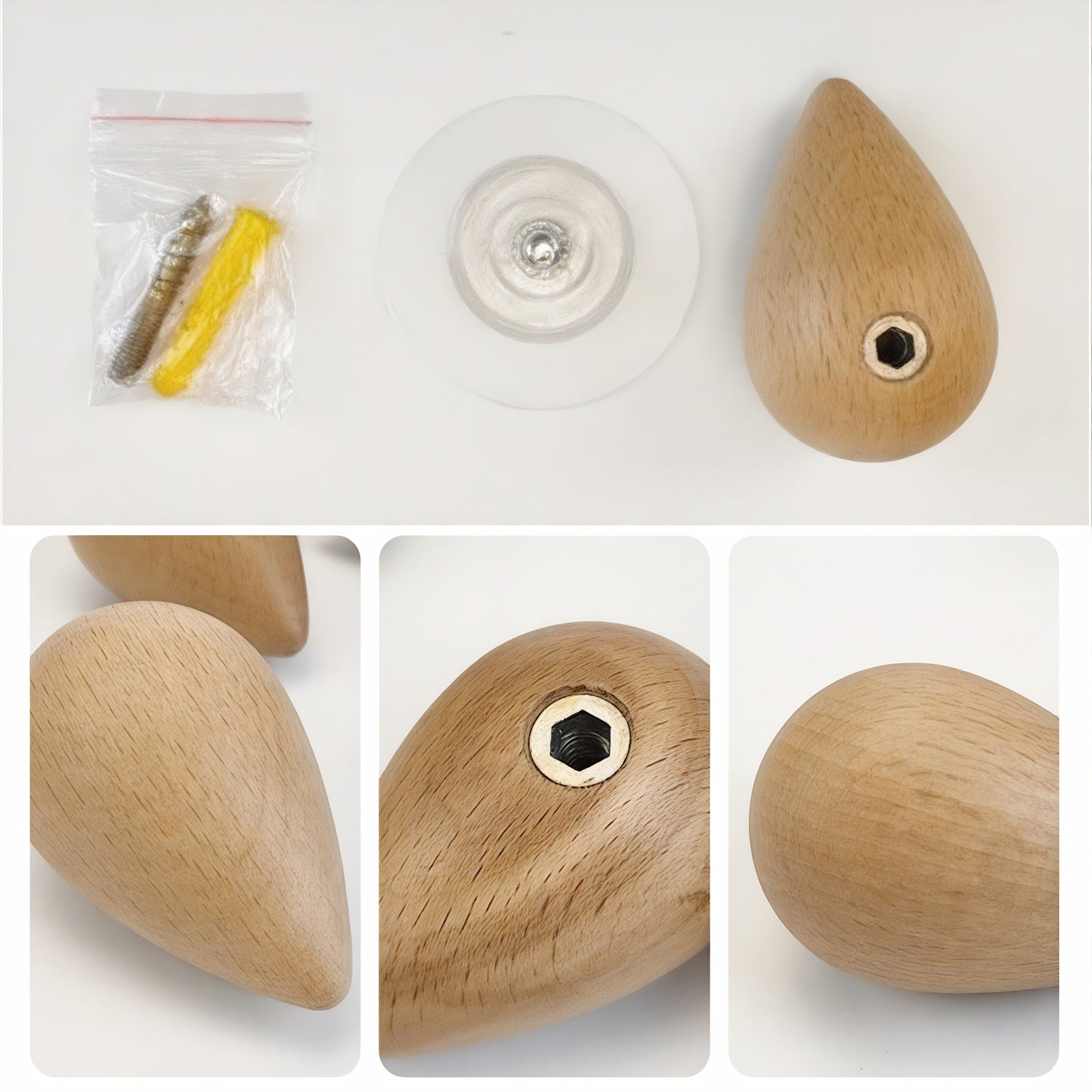 Patère individuelle en bois brut - Style goutte (Lot x4)