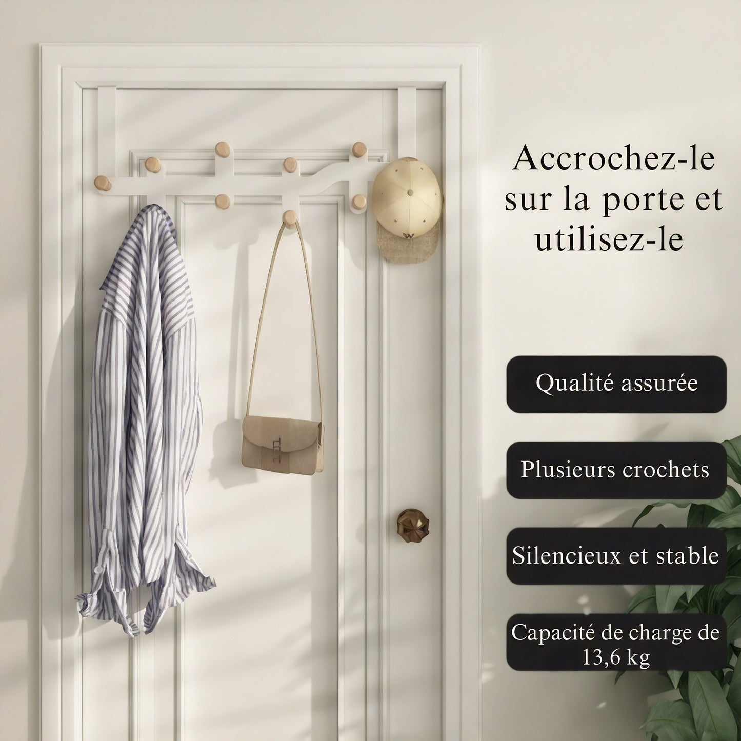 Porte-manteau de porte blanc - Style maxi vague