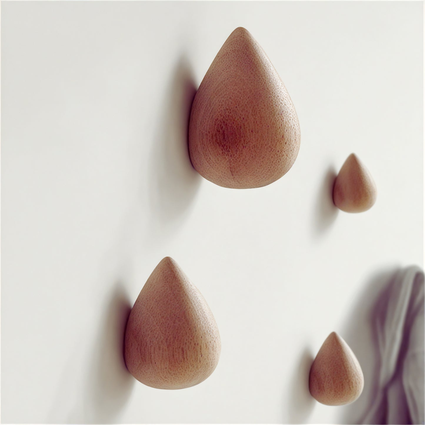 Patère individuelle en bois brut - Style goutte (Lot x4)