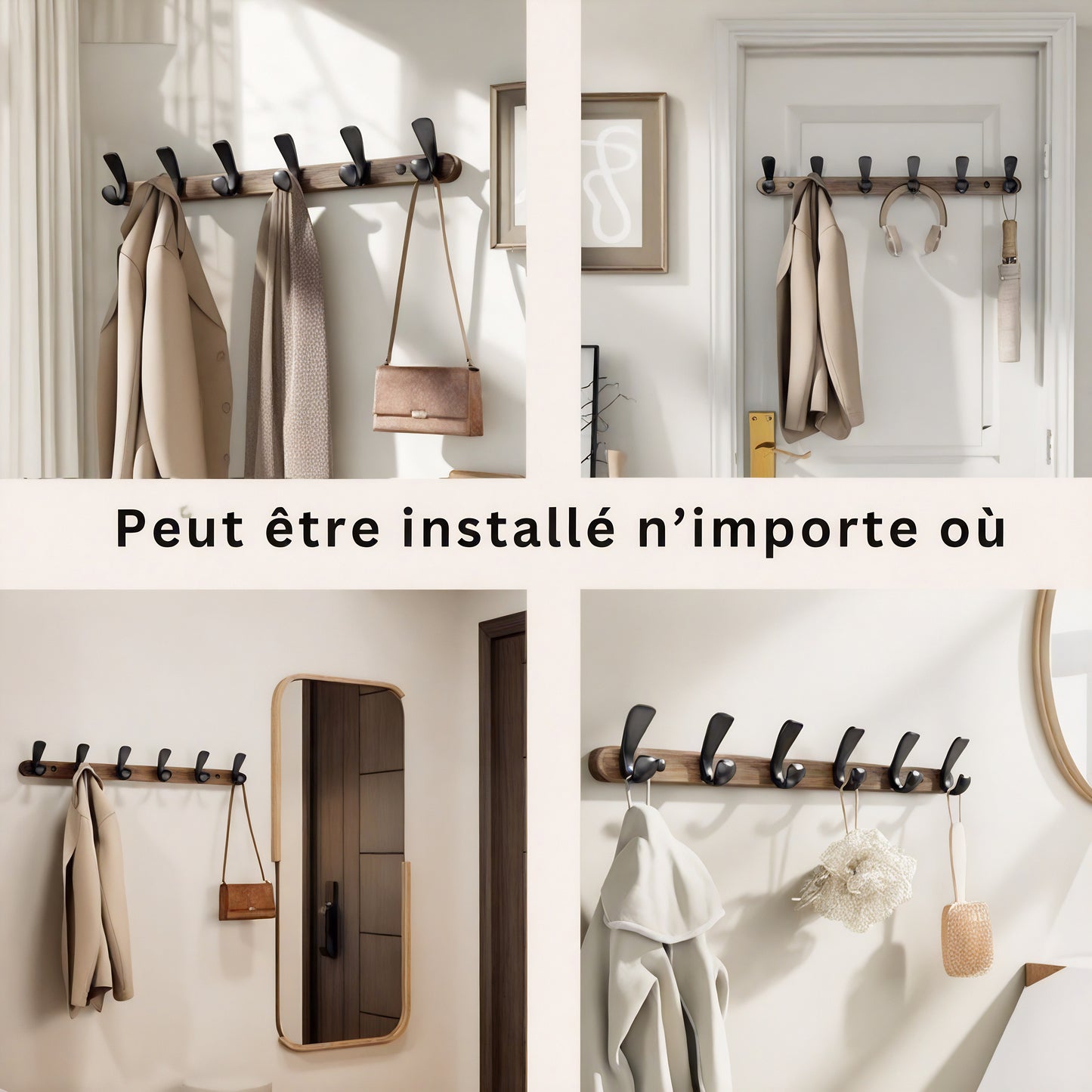Porte-manteau en bois vernis et noir - Style industriel