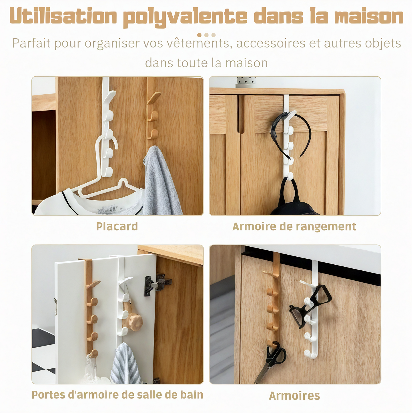 Porte-manteau de porte - Multi usage (x3 par lot)