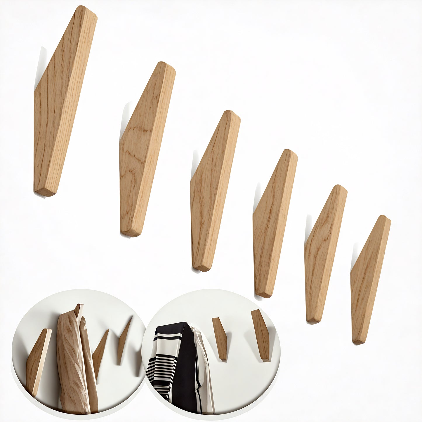 Patère individuelle bois brut - Style pyramidal (Lot x4)
