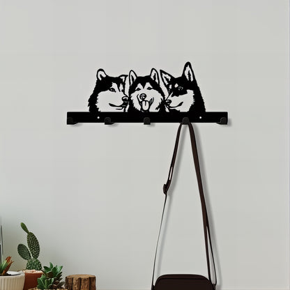 Porte-manteau mural & clés - Style chiens Husky