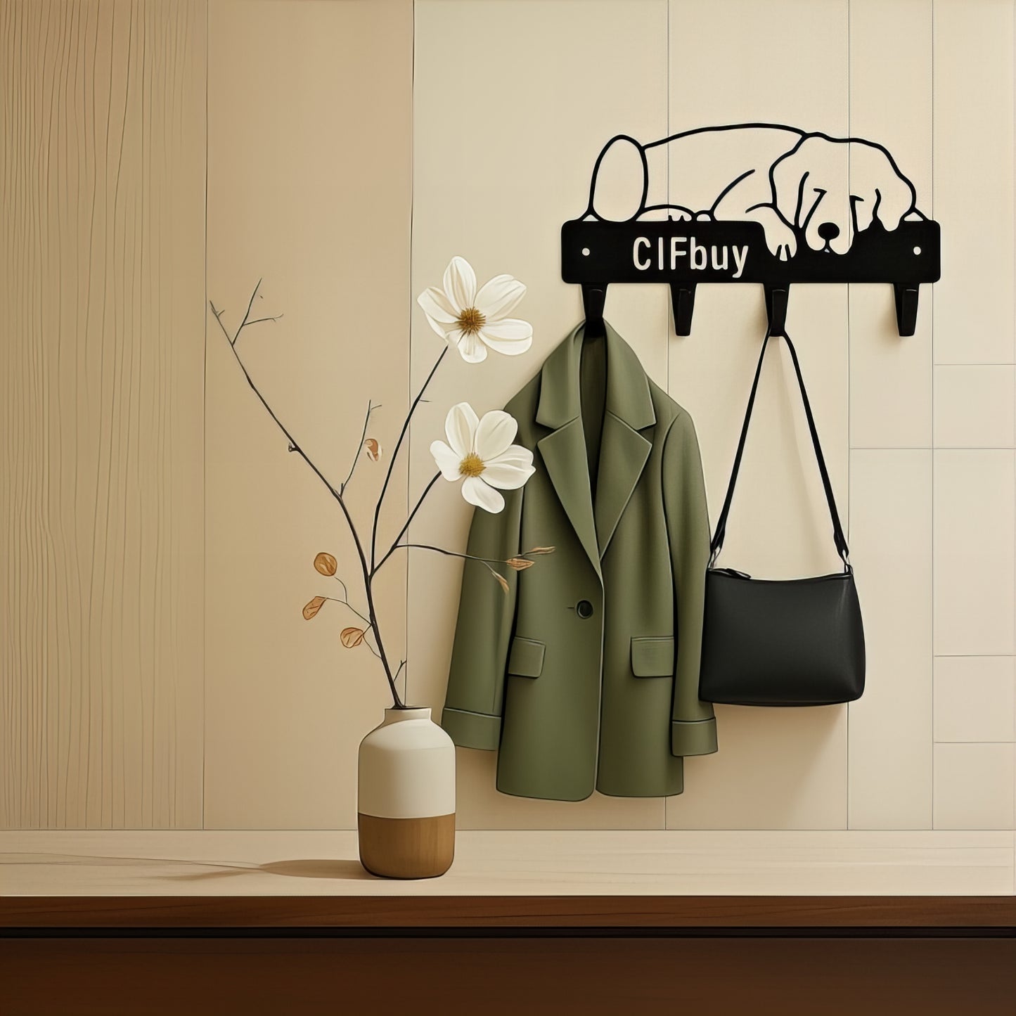Porte-manteau mural & clés - Style chien Zen