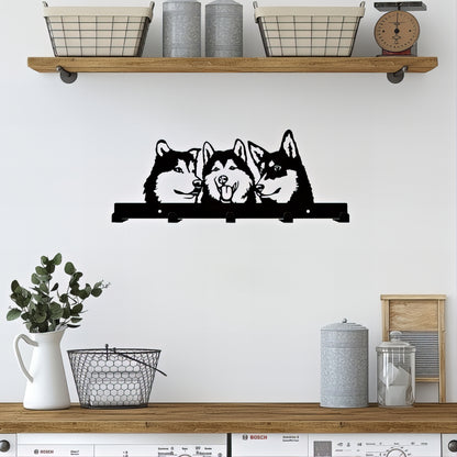 Porte-manteau mural & clés - Style chiens Husky
