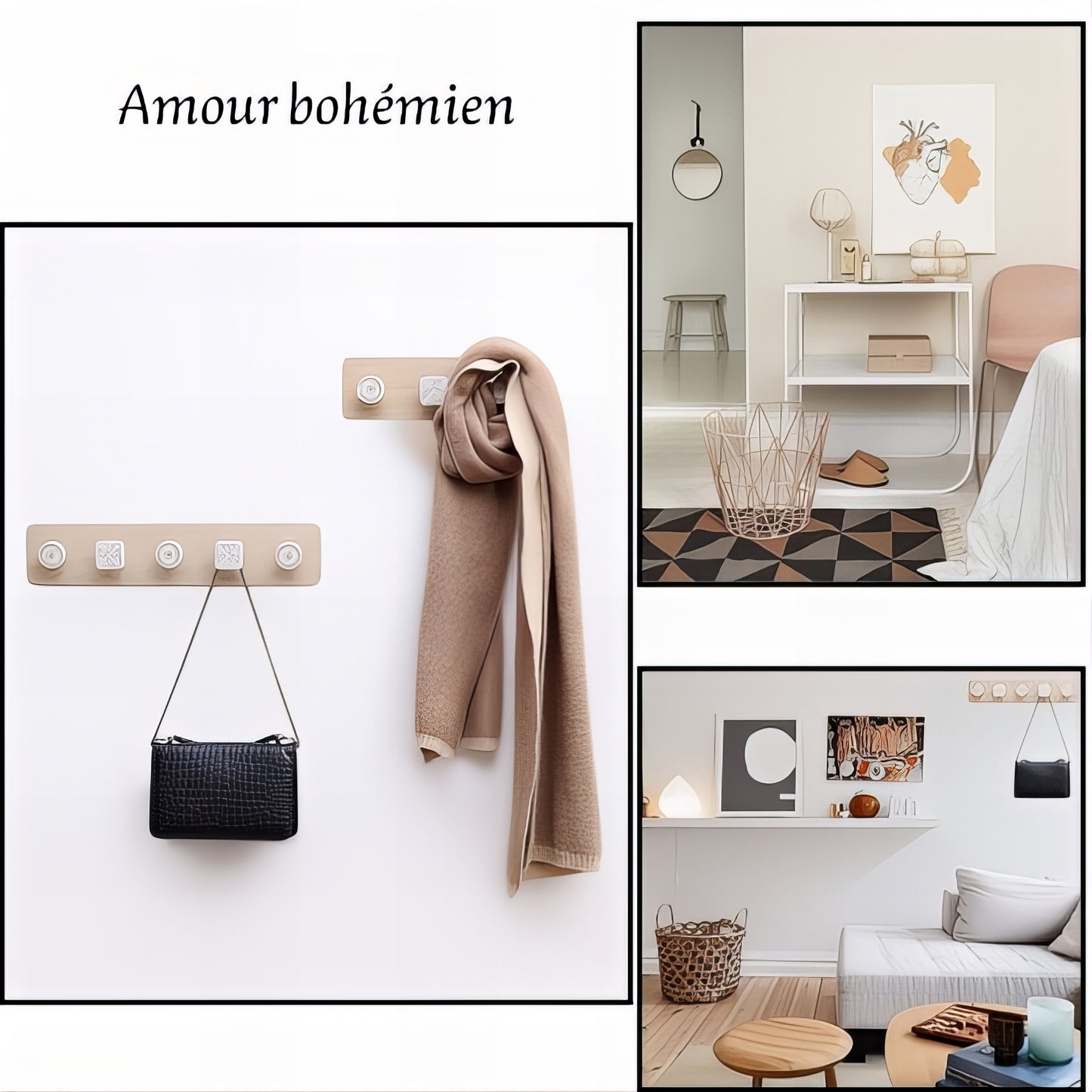 Porte-Manteau Mural en Bois Style Scandinave