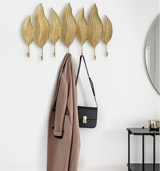 Porte-Manteau Mural Feuille Dorée Ondulée