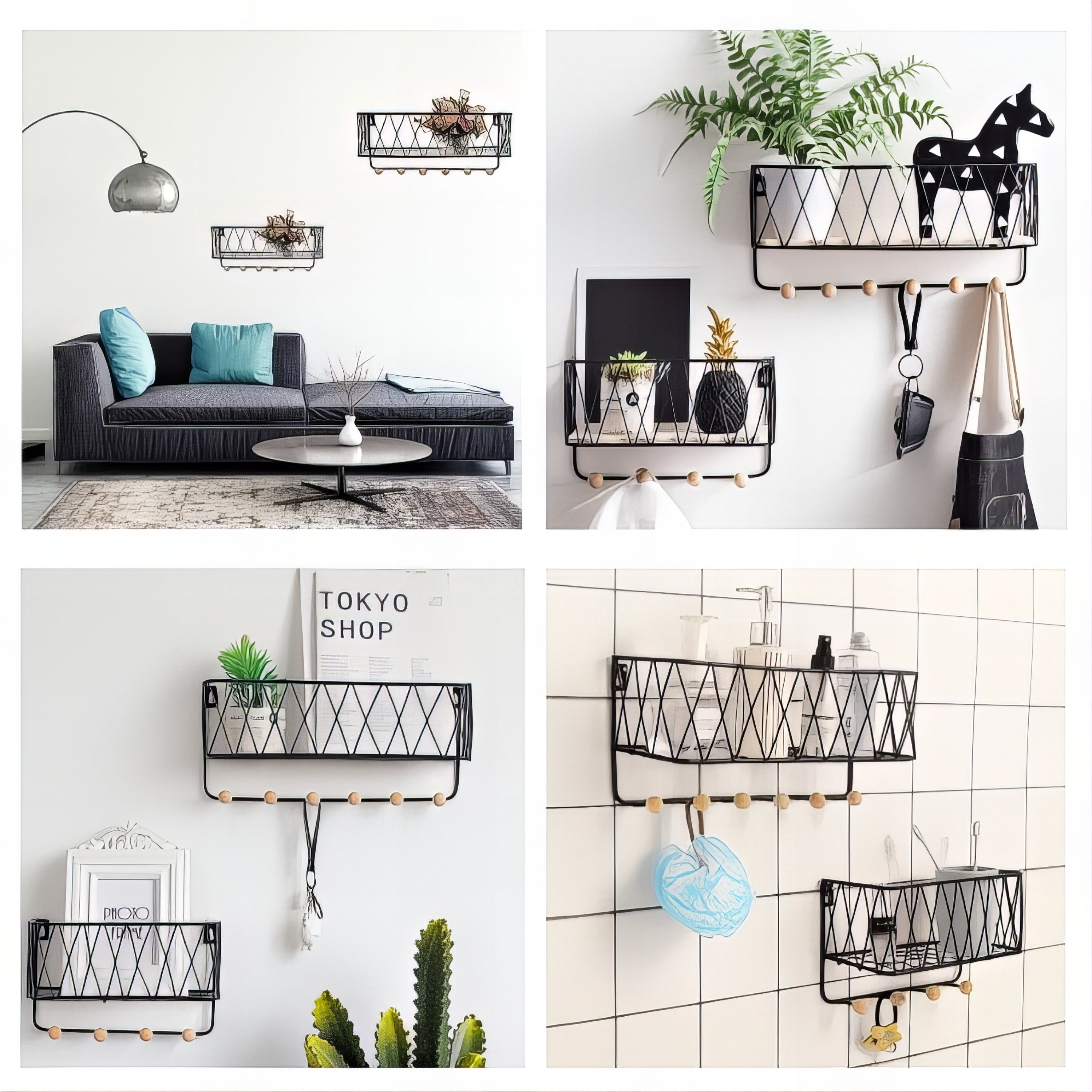 Étagère Murale Porte-Manteaux Contemporain Noir – Image 2