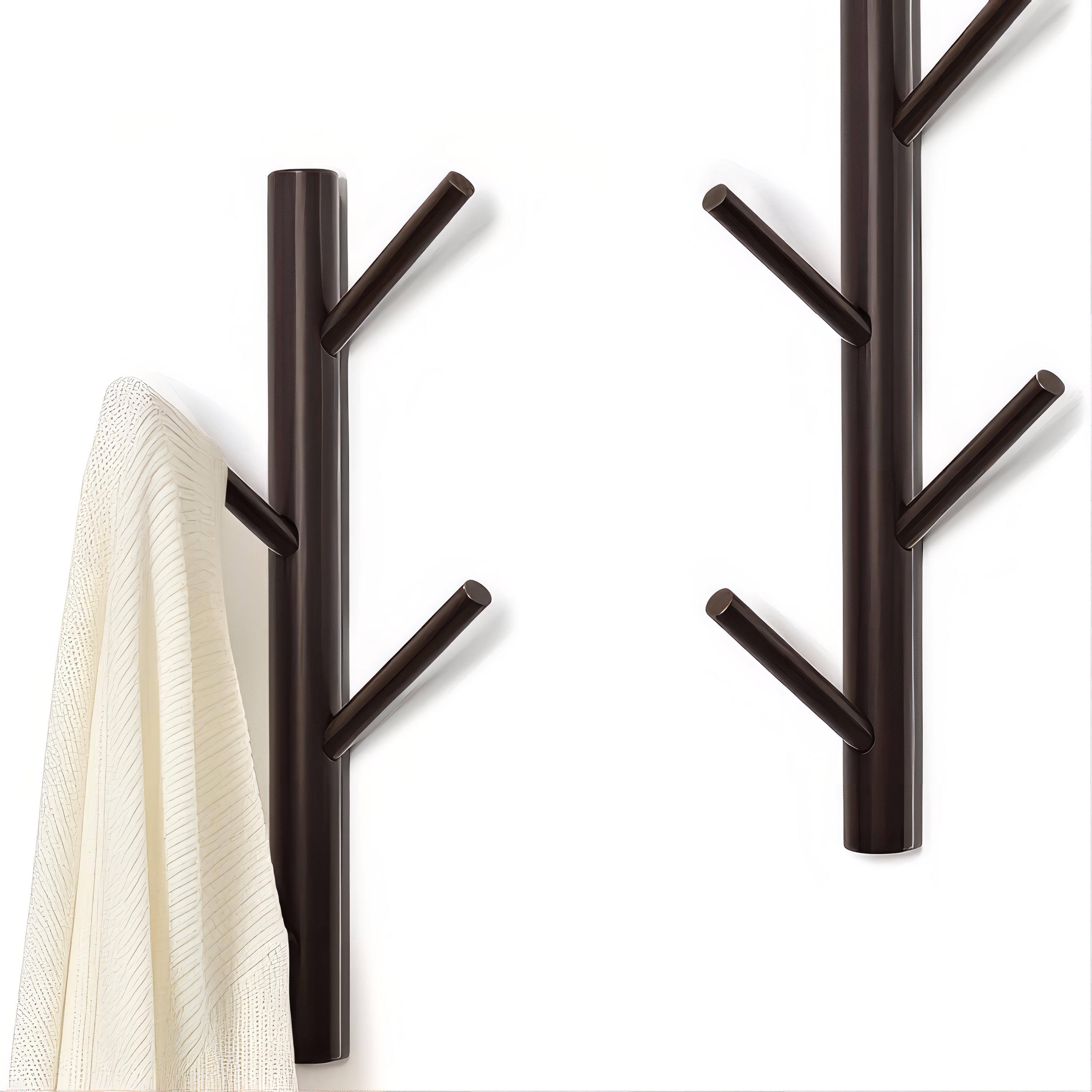 Porte-manteau mural en bois vernis - Style vertical à branche – Image 2