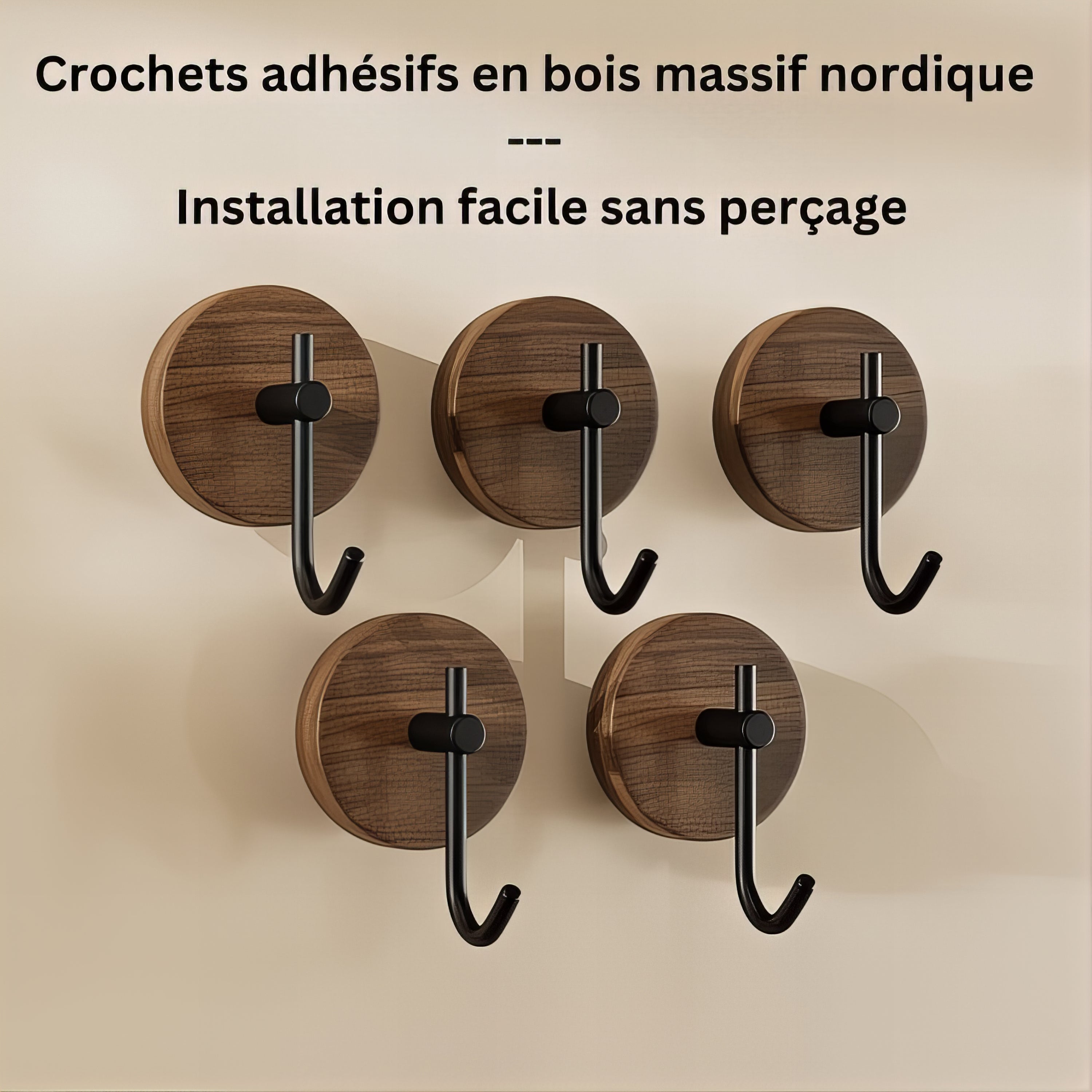 Patère individuelle en bois avec crochet - Style rond (Lot x4) – Image 4