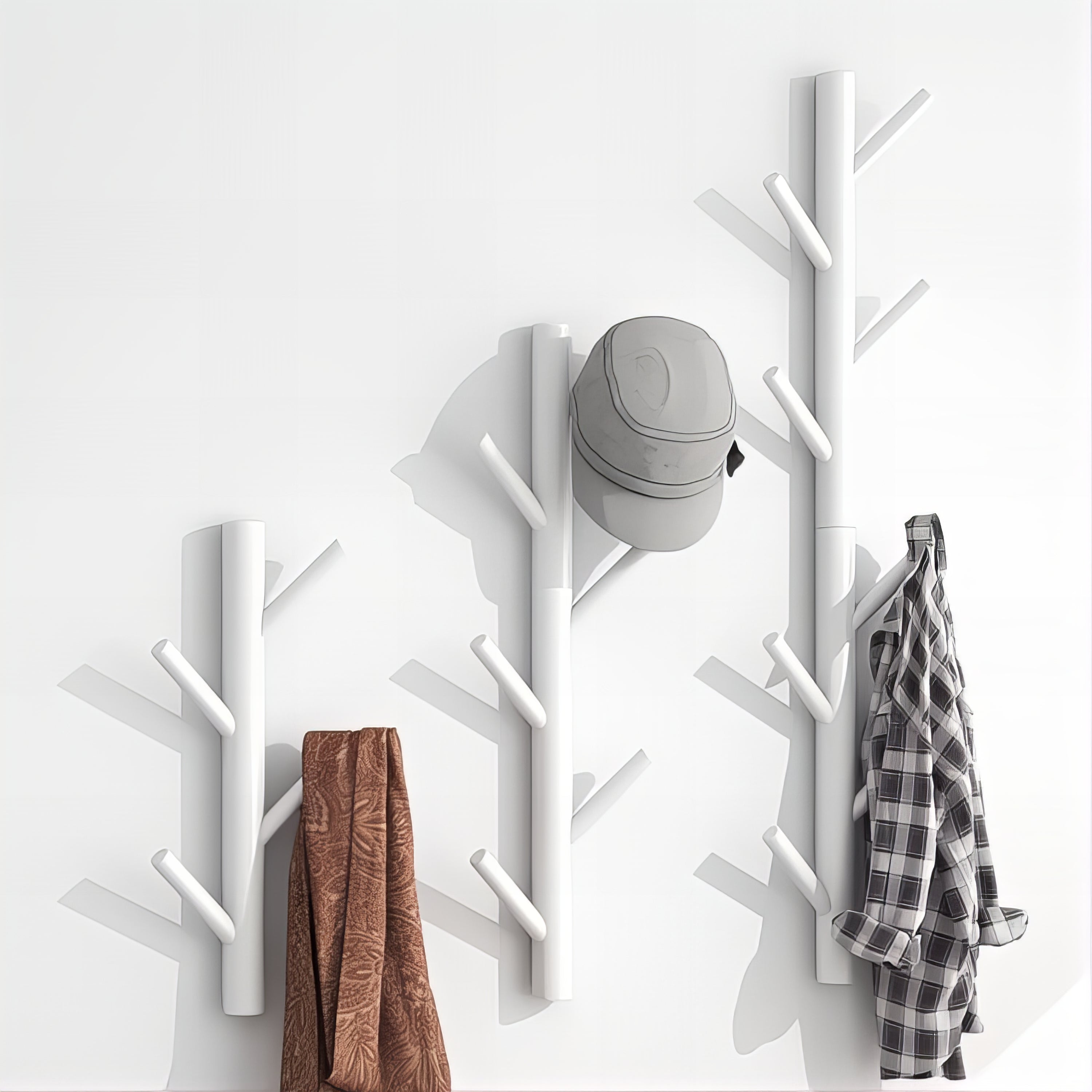 Porte-manteau mural en bois blanc - Style vertical à branche – Image 2