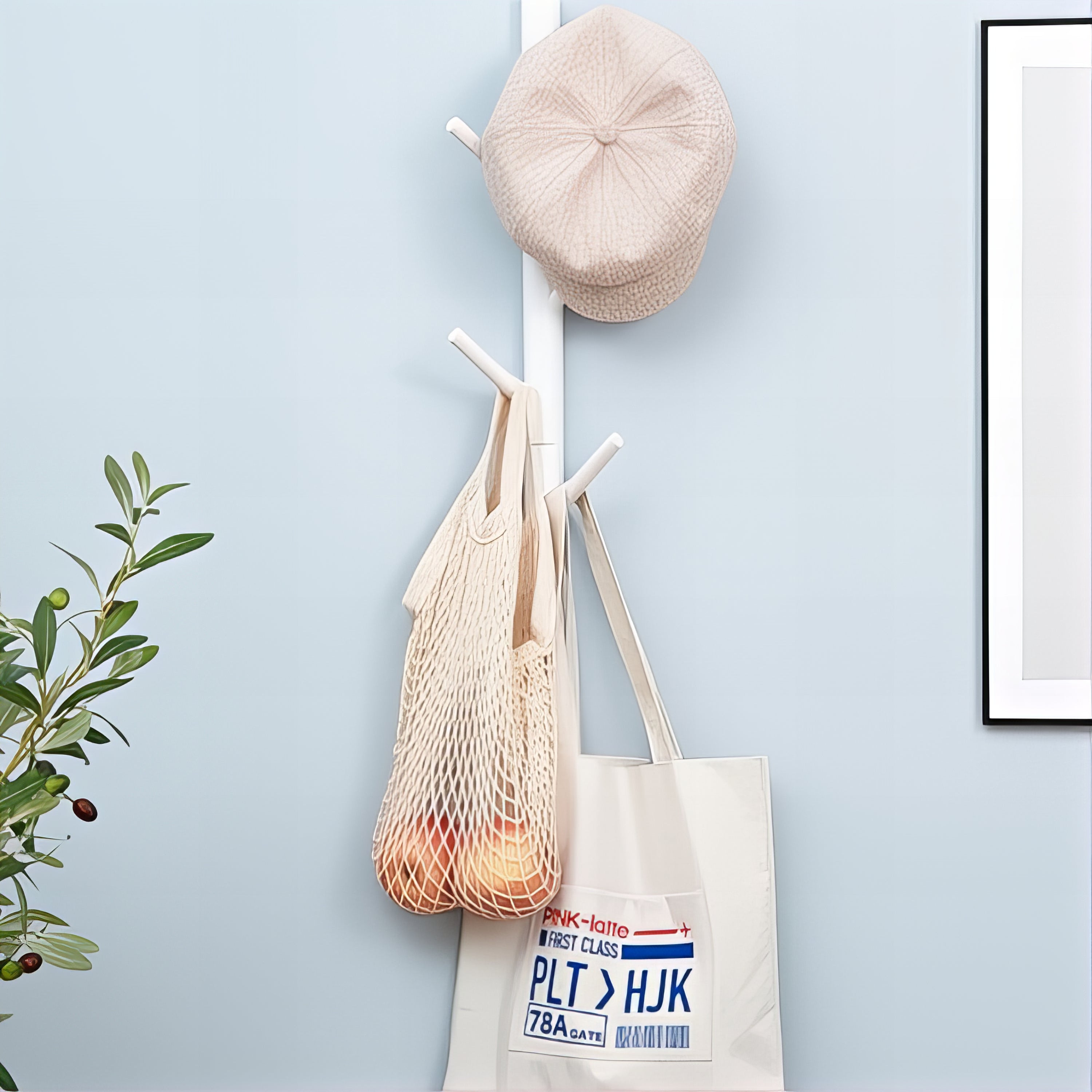 Porte-manteau mural en bois blanc - Style vertical à branche – Image 3