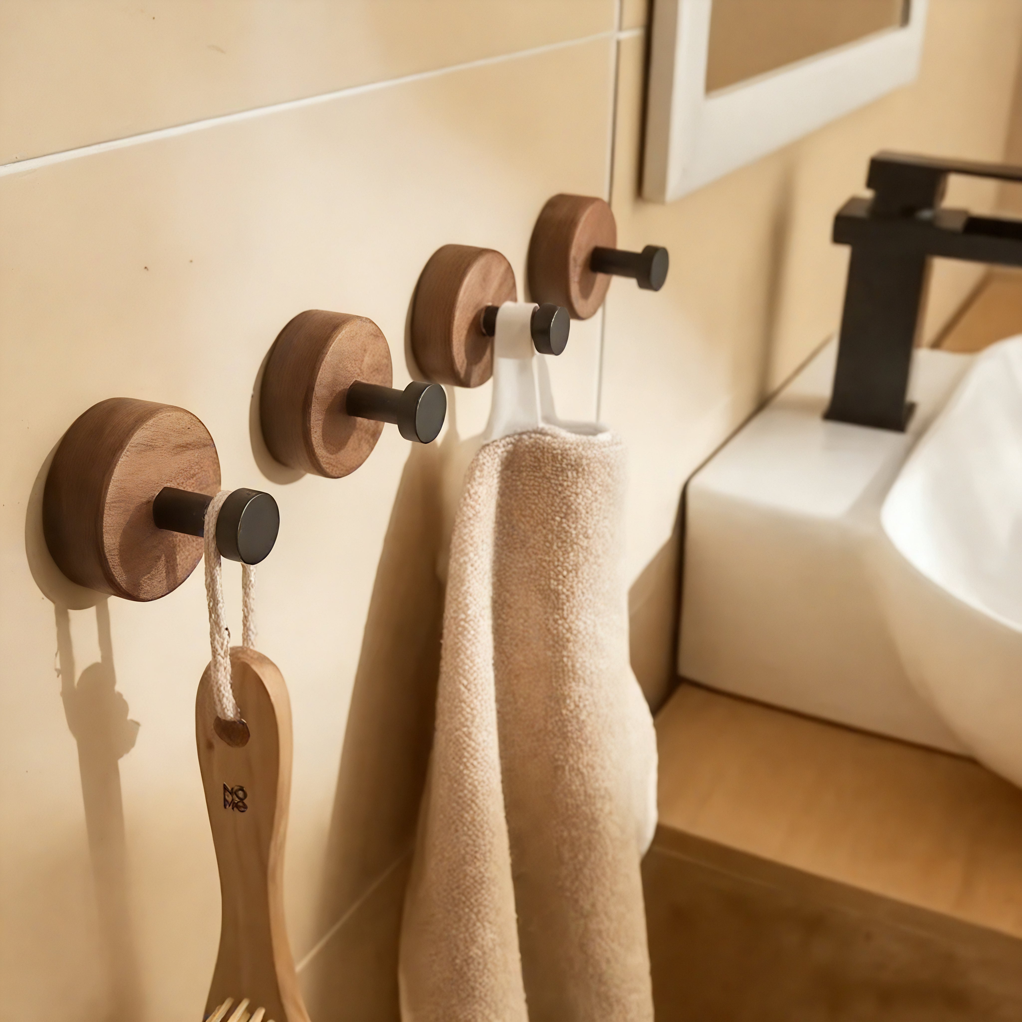 Patère individuelle en bois vernis - Style rond (Lot x4)