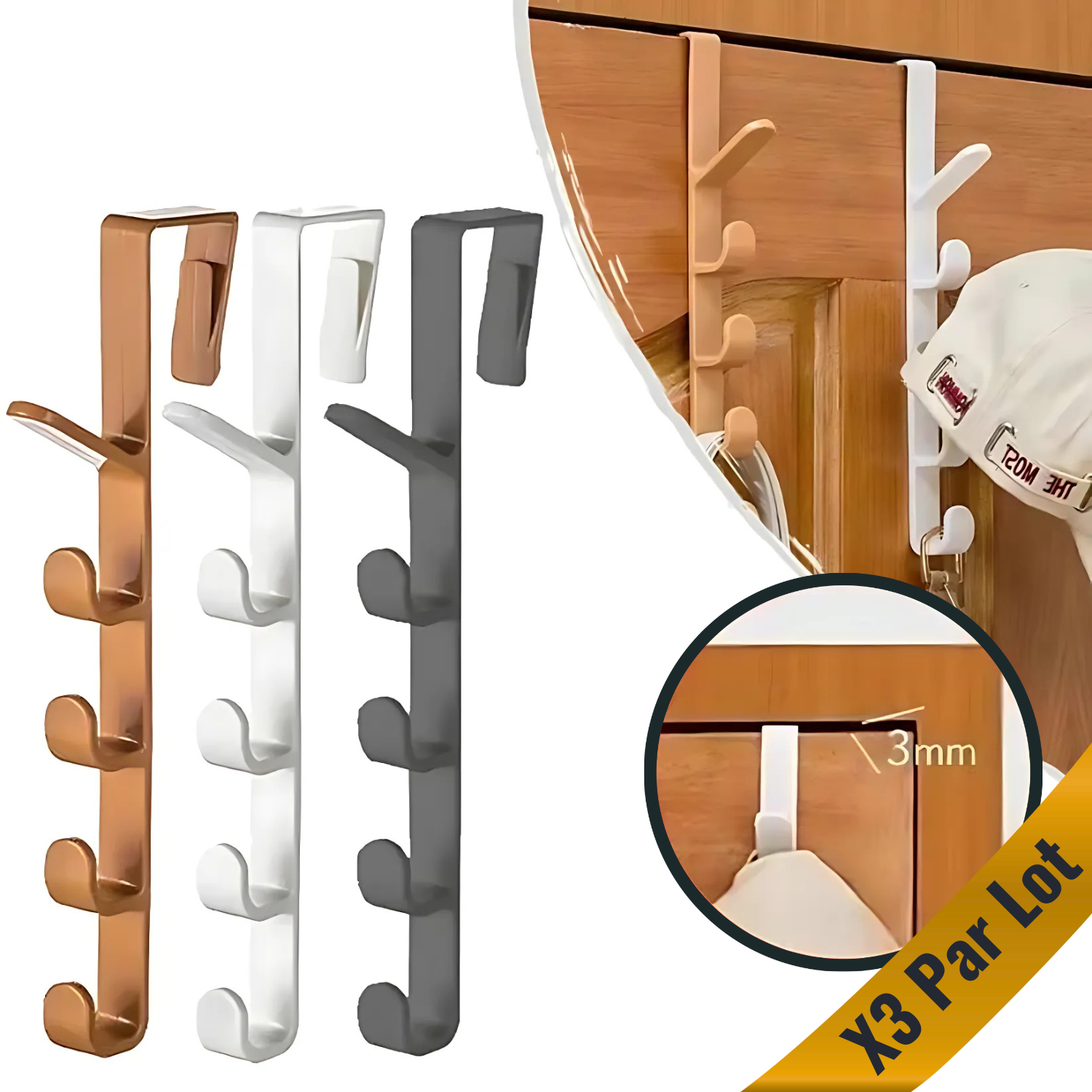 Porte-manteau de porte - Multi usage (x3 par lot)