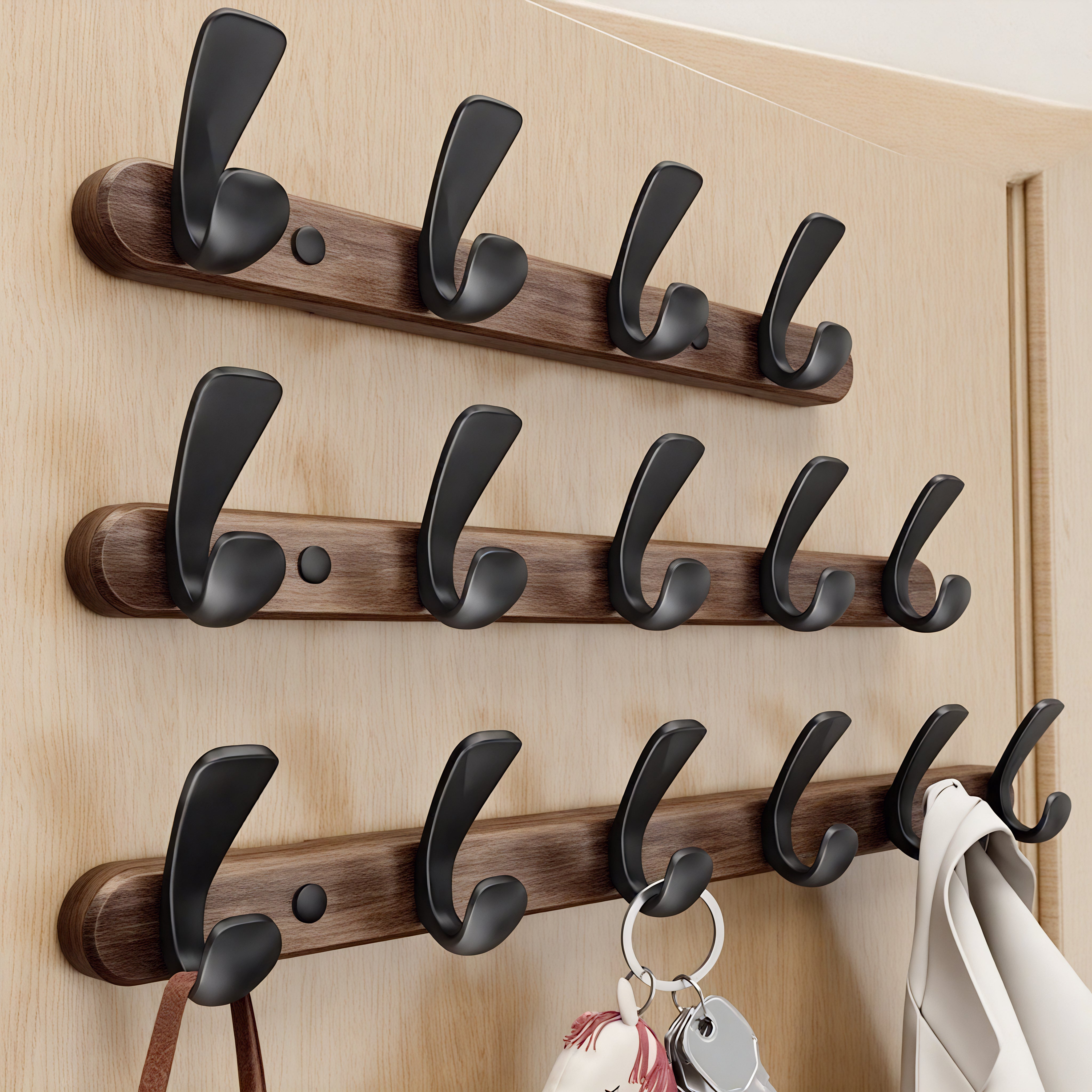 Porte-manteau en bois vernis et noir - Style industriel – Image 2