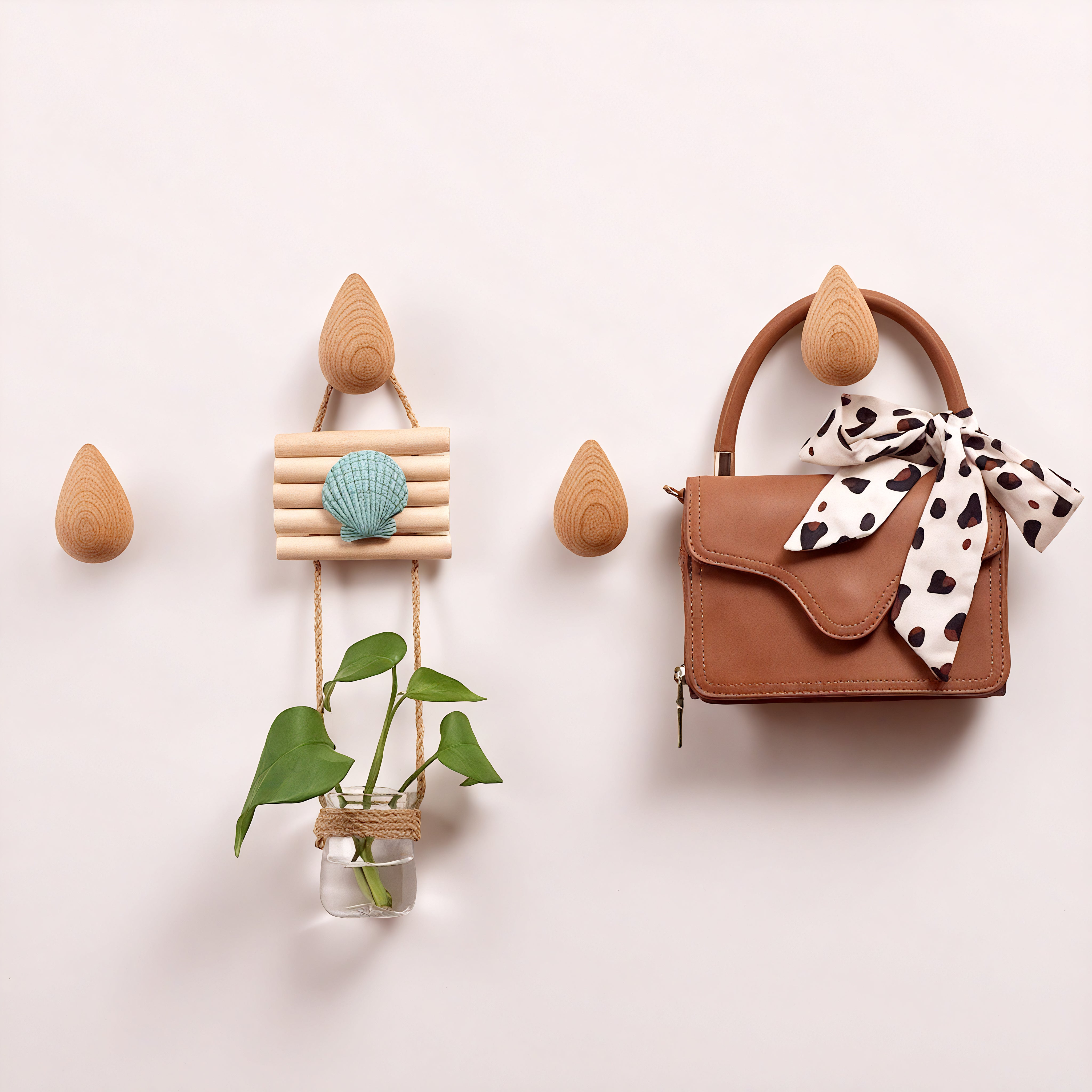 Patère individuelle en bois brut - Style goutte (Lot x4)