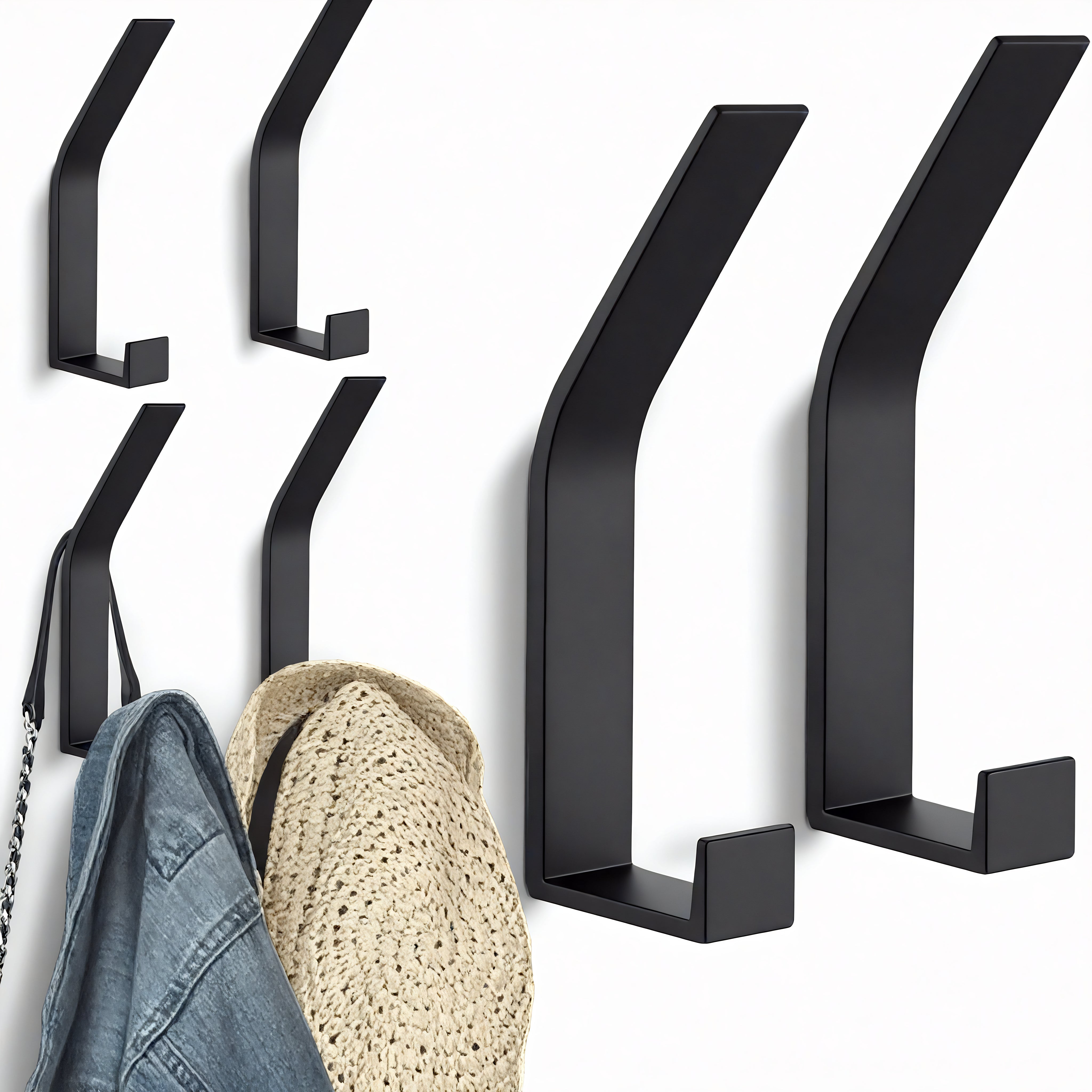 Patère individuelle en métal noir - Style rectiligne (Lot de 6)