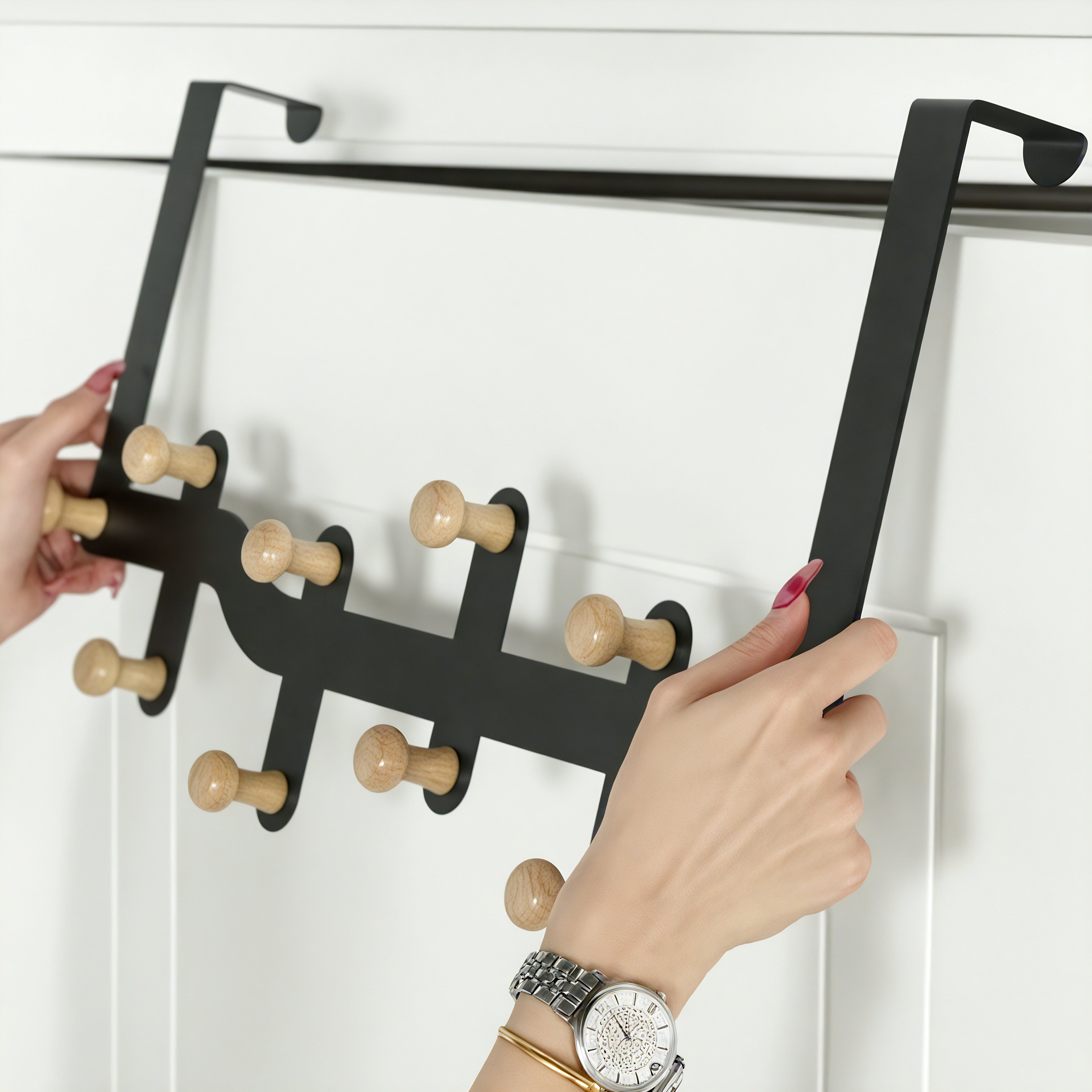 Porte-manteau de porte noir - Style maxi vague