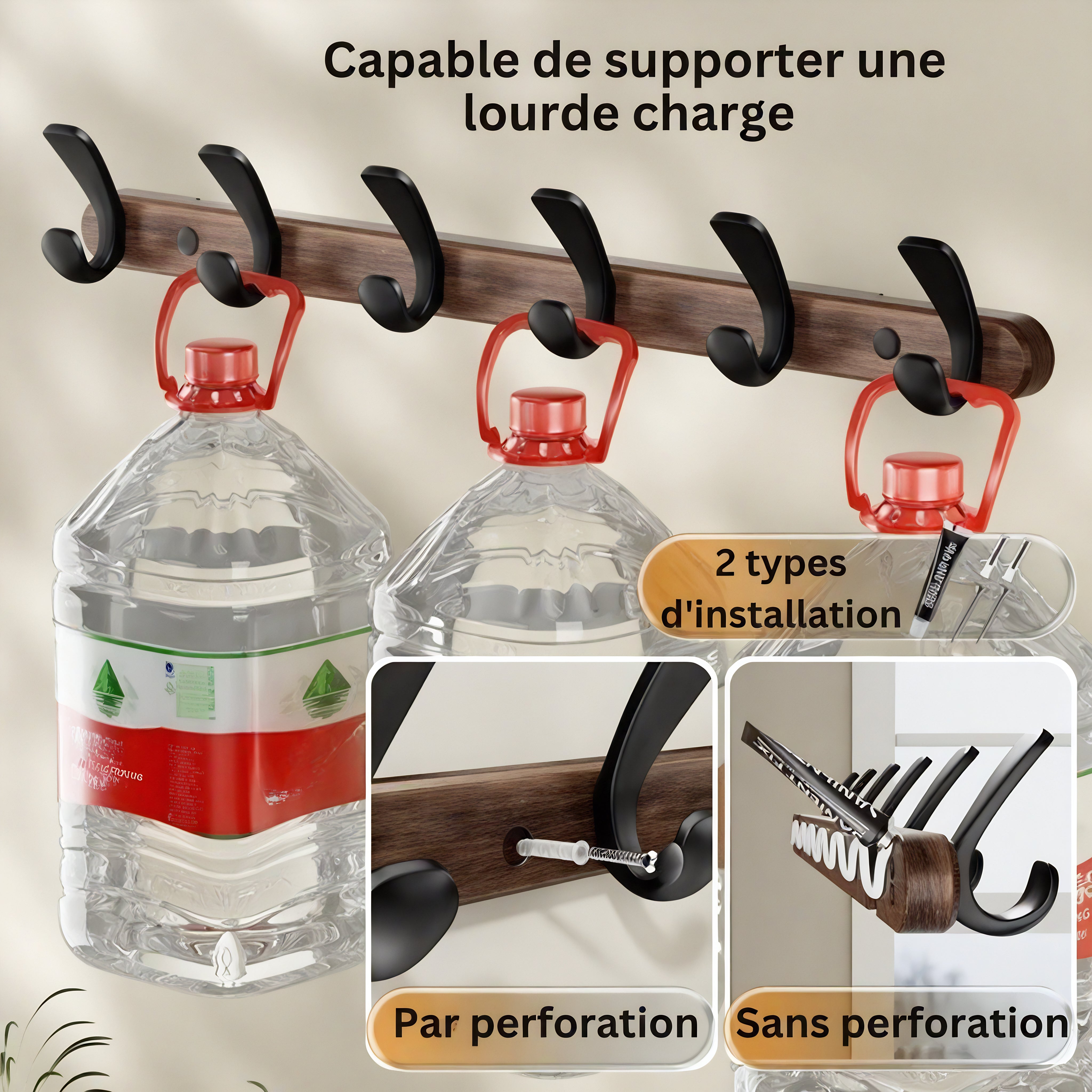 Porte-manteau en bois vernis et noir - Style industriel – Image 6